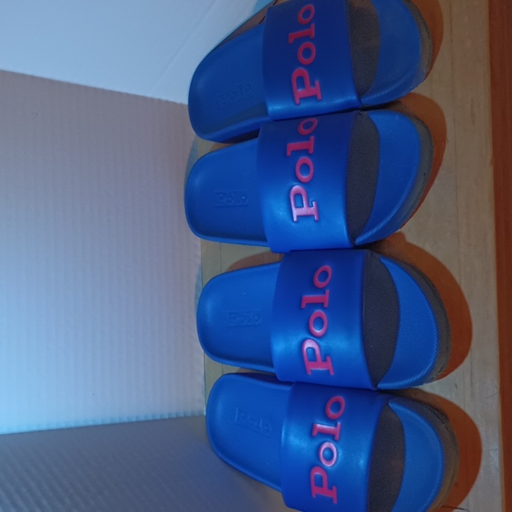 Polo sandals. Blue with red logo